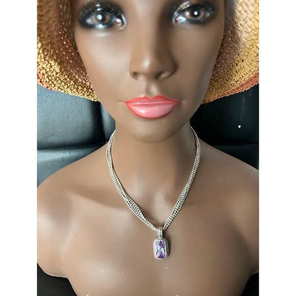 925 Silver Multi-Strand Amethyst Pendant with Gold Accent Necklace - Picture 10 of 10